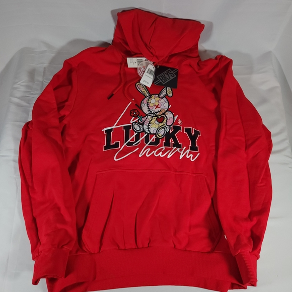 BKYS Black Keys Lucky Charm Embroidered Bunny Red Hoodie Mens Size XL - Picture 3 of 6